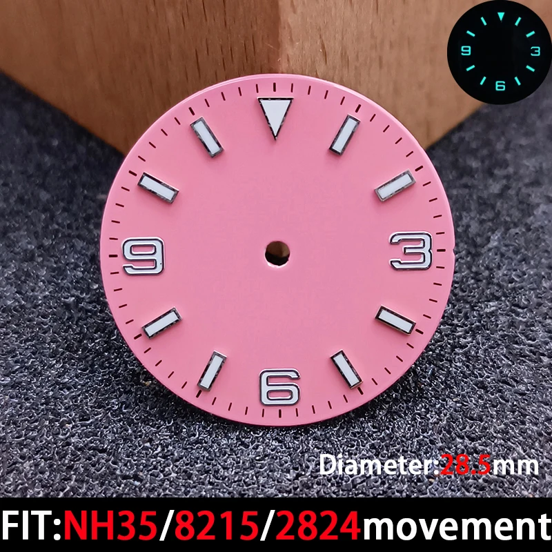 قرص تقويم بقطر 28.5 ملم قرص مضيء باللون الأزرق والأخضر لأجزاء ملحقات حركة الساعة NH3series35/8215/2824