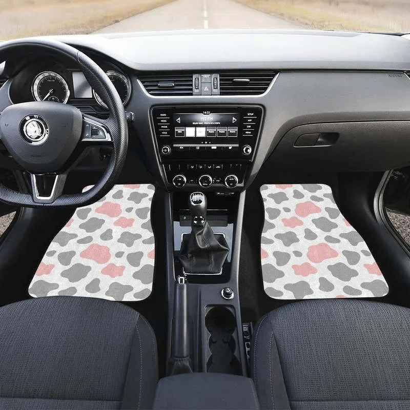 Pink Grey And White Cow Print Front and Back Car Floor Mats    Heavy Carpet Front and Rear Full Set 4PCs Pack