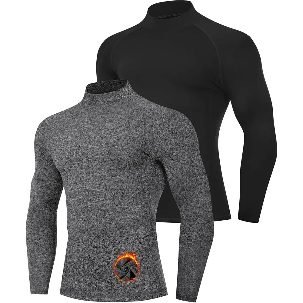 

Men's Long Sleeve Thermal Undershirt with Mock Turtleneck and Fleece Lining for Athletic Base Layer