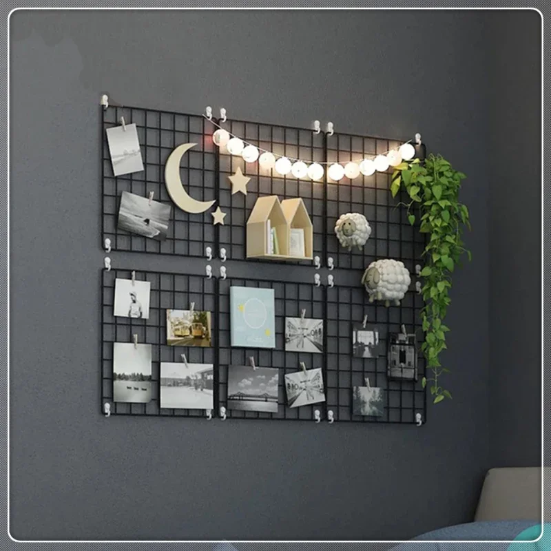 WHISM Multi-Function Iron Metal Grid Decor Photo Frame Wall Art Display Mesh Storage Shelf Organizer Rack Holder