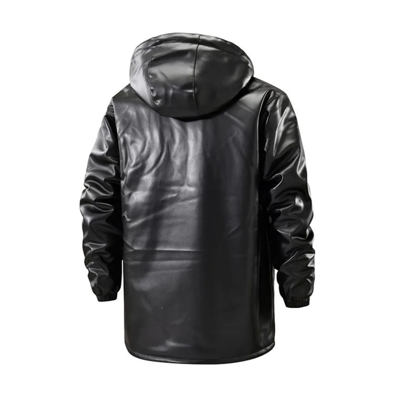 KIDWHXR Man Autumn Winter Thicken Fleece Windproof Men Leather Jacket Retro Mid Length Long Sleeve Versatile Male Outerwear