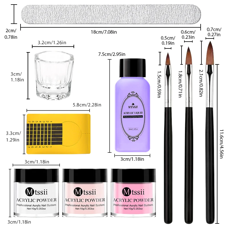 Kit de uñas acrílicas, polvo de cristal para uñas, líquido acrílico con juego de pinceles, acrílicos rosas y blancos para extensión de uñas, tallado profesional