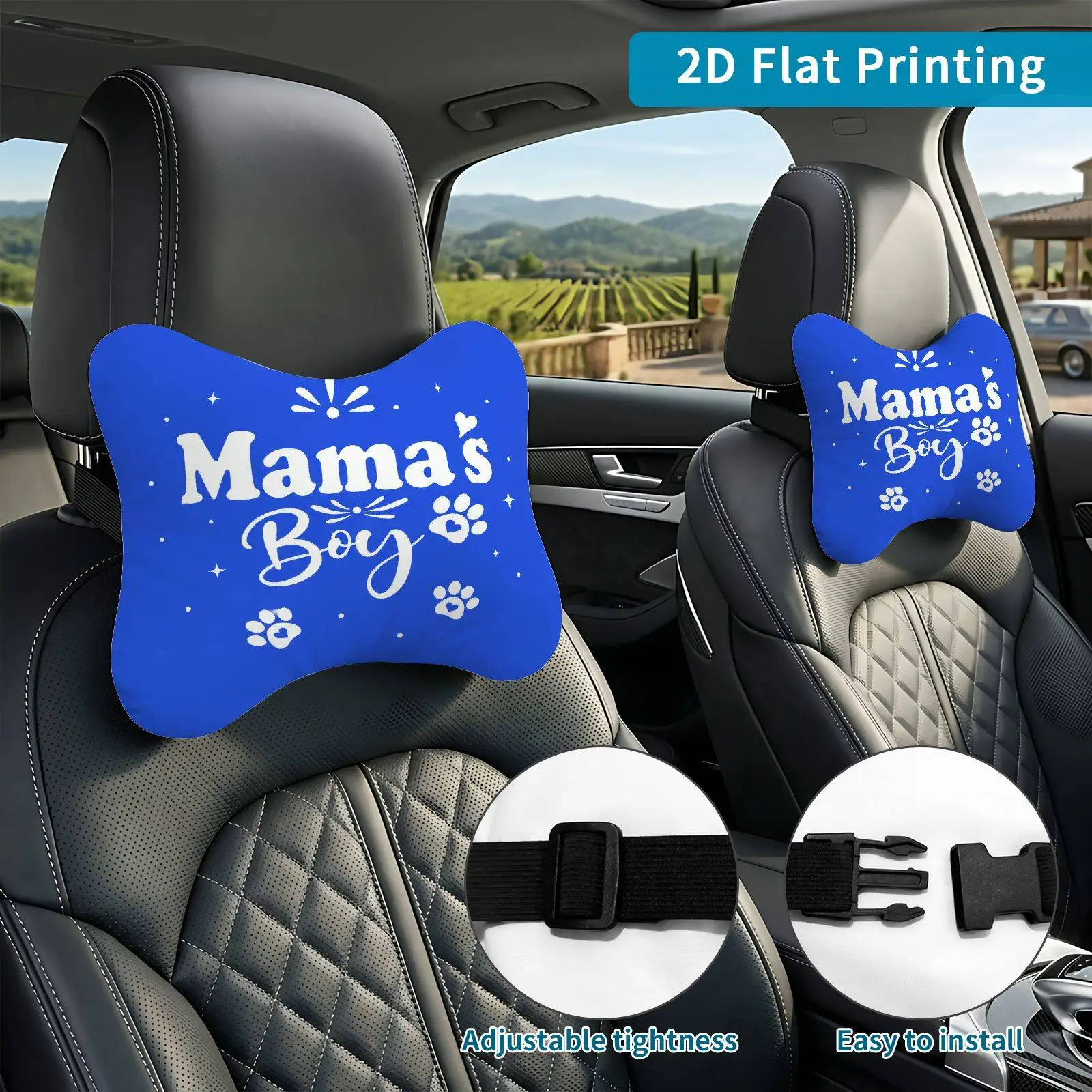 2pcs Family Pawprints Cozy Car Seat Headrest, Neck Support Cushion, Suitable For All Seasons Of Car Accessories, Family Theme, T