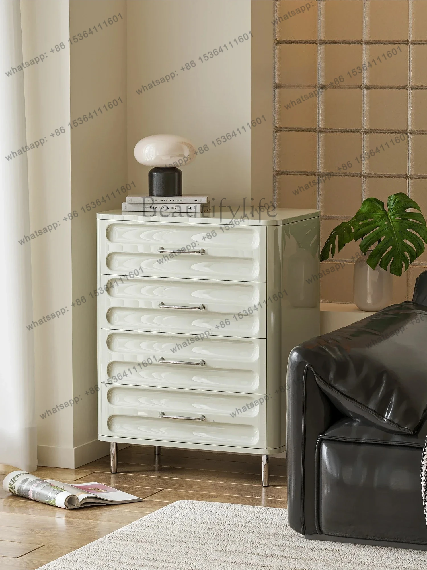 French Cream Striped Four Bucket Cabinets Bedroom Storage Cabinets Home Entry Entrance Cabinets Modern Simple Lockers