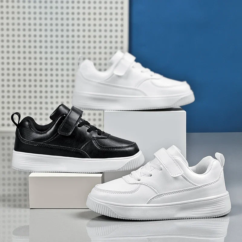 Children Shoes Boys Sneakers Black White Leather Daily Casual Kids Sneakers 4 To 12 Year Sports Running Tennis Shoes for Boy