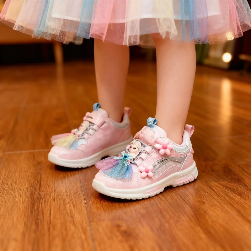 

Детская обувь с куклой принцессы Эльзы, детские кроссовки на шнурках, обувь для девочек, детские нескользящие кроссовки, размер 26-37