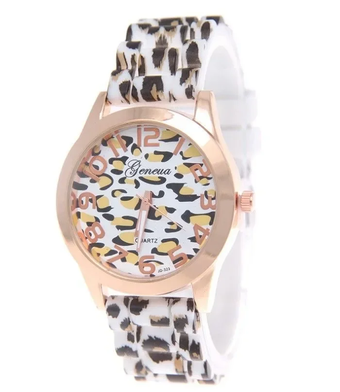 Watch Leopard Print Silicone Watch 2024 New Fashion Casual Student Watch Leopard Print Color Quartz