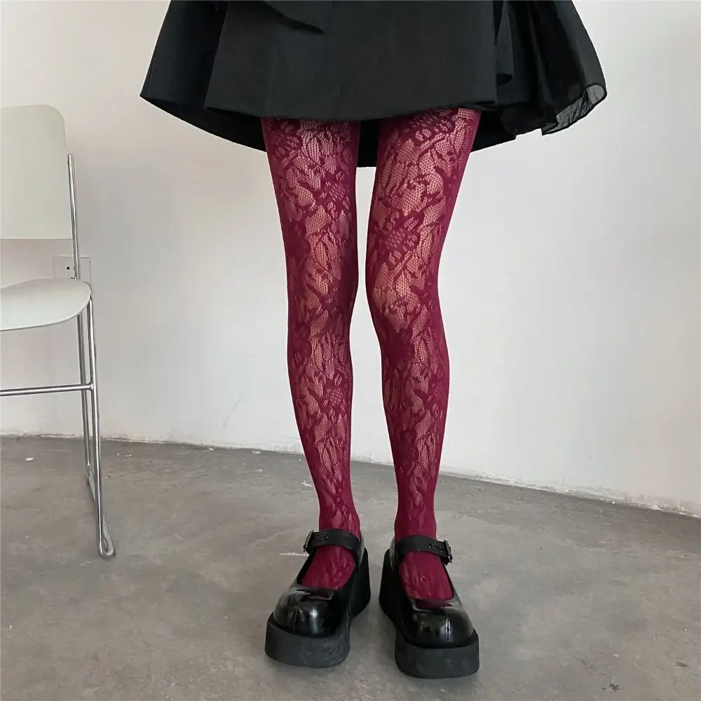 

Fishing Net Harajuku Hollow Out Tights Flower Embroidery Hosiery Women Pantyhose Y2K Mesh Stockings Transparent Laciness Socks