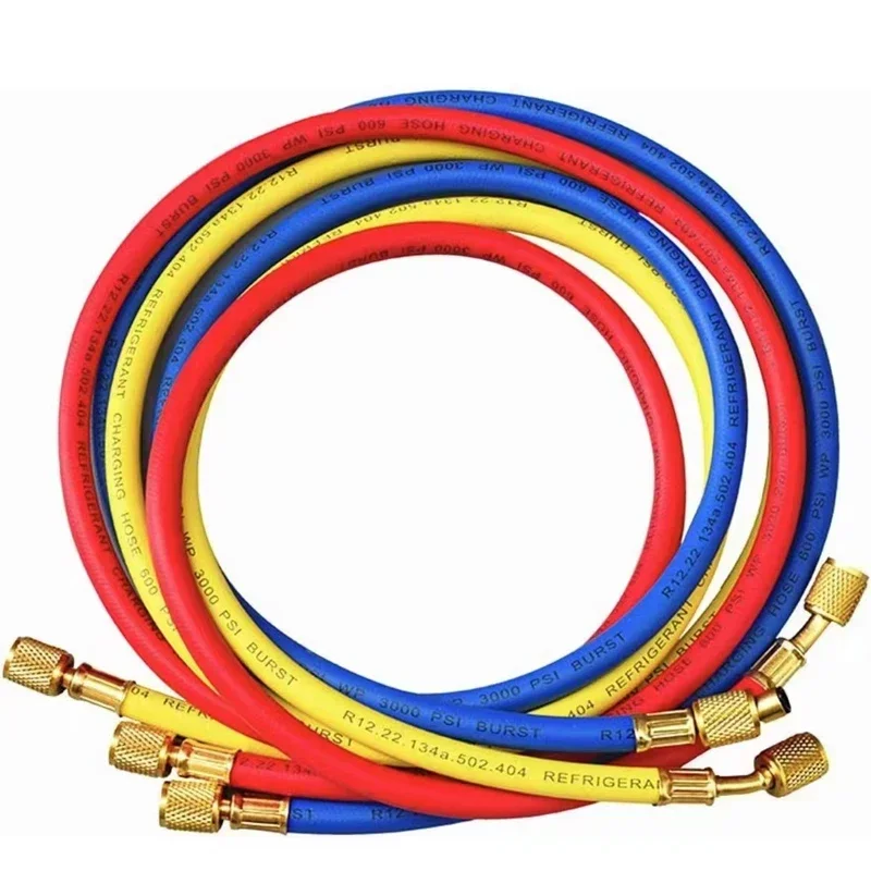 0.9M-3M A/C Charging Hose Tube Kit Hose Low Loss Fittings for R12 R22 R134A Refrigerant Air Conditioning Manifold Gauge 1/4