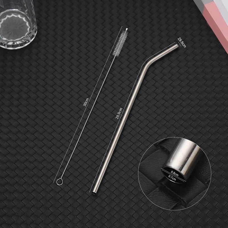 Pajitas de acero inoxidable de 300Mm, 7 piezas, colores metálicos, se adapta a vaso de 40 Oz, cepillo de limpieza Extra largo reutilizable eco-friendly Plus