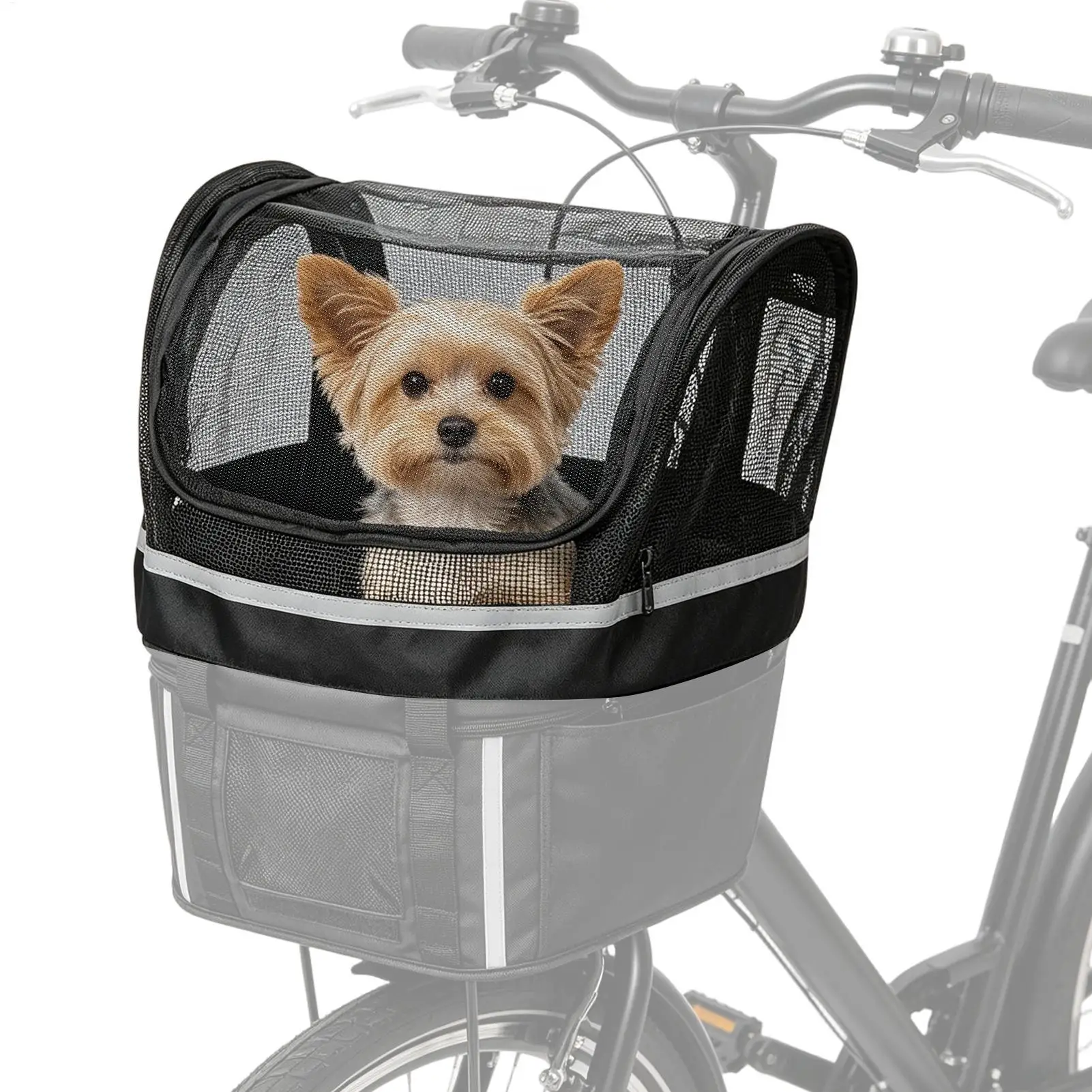 Bike Dog Basket Pet Bicycle Handlebar Carrier with Window Reinforced Pet Bicycle Basket For Daily Outdoor Pet Travel Accessory