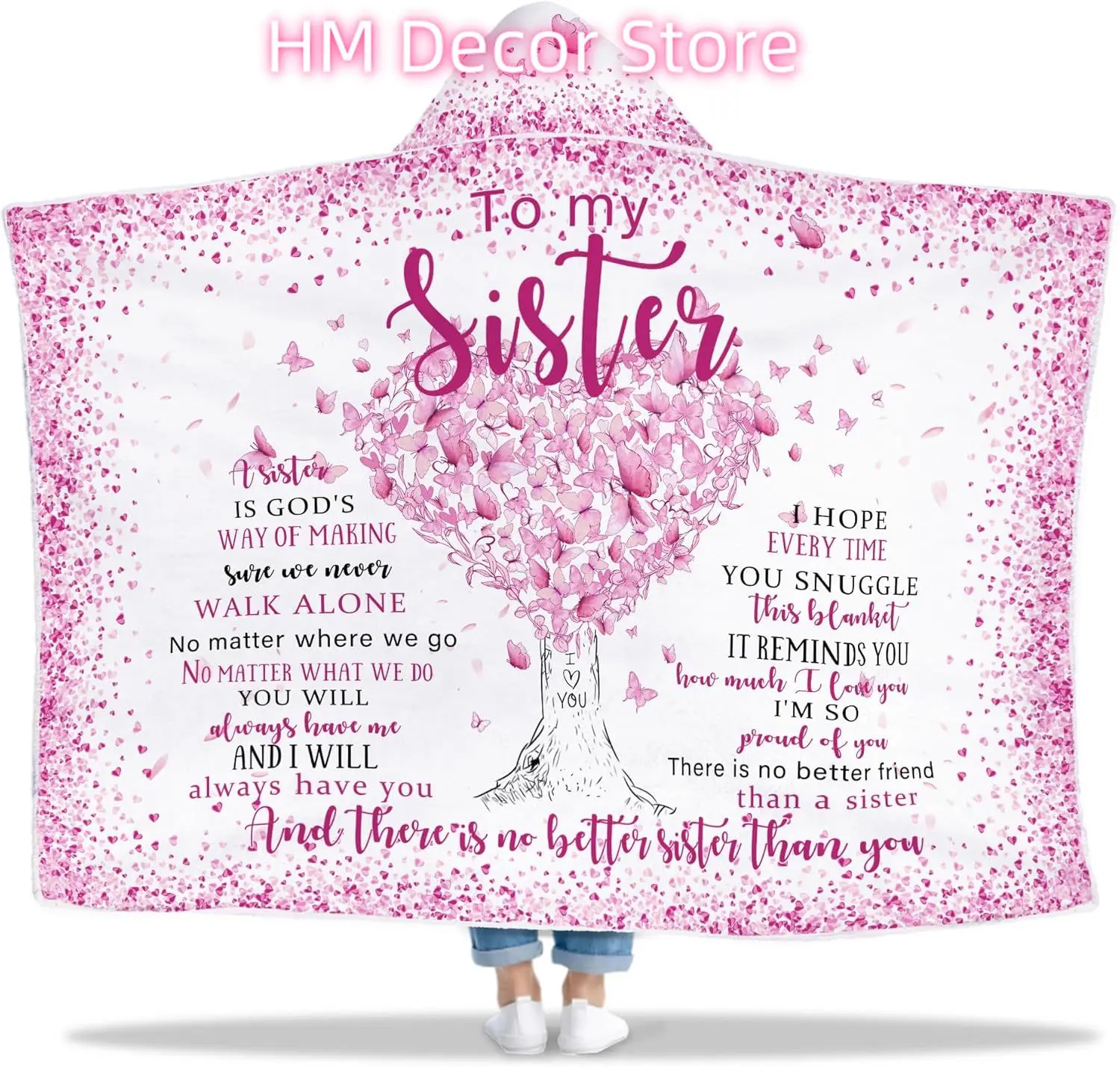 Sister Gifts, Christmas Sisters Gifts Wearable Blanket, Hooded Blanket 47x72 in for Girls, Hoodie Present for Her Bestie, Girl/L