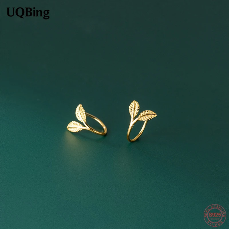 Real 925 Sterling Silver Gold Color Small Fresh Branch Bud Stud Earrings Women Birthday Gifts Jewelry