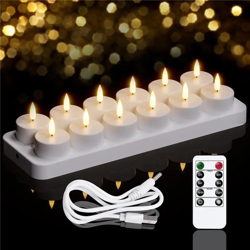 GTBL Rechargeable Tea Lights Candles, 24 Pcs Rechargeable Candles With Remote Charging Base, LED Flameless Candles