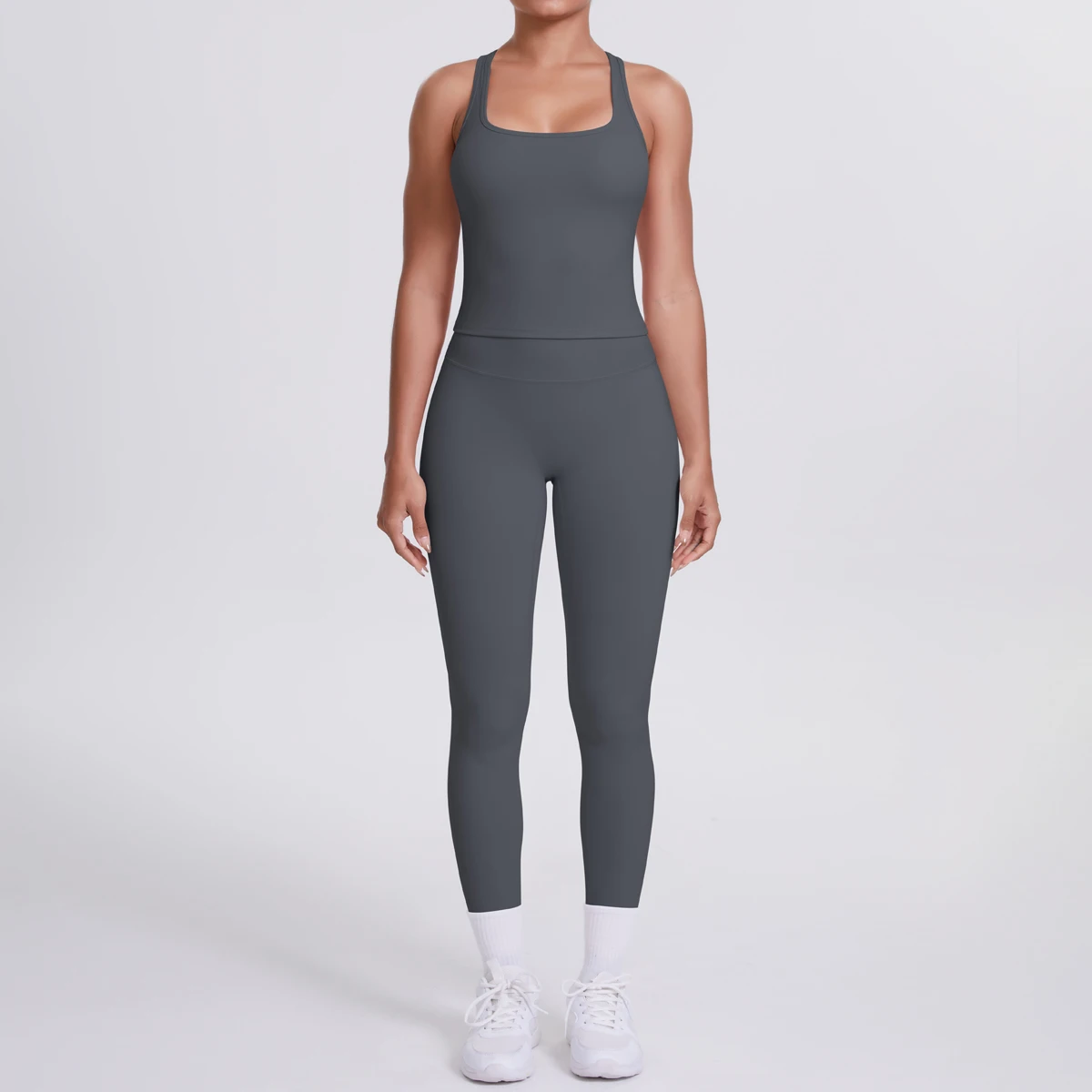 Hamidou 2-teiliges Damen-Yoga-Set, schnell trocknende, hüftformende Fitnesshose, Yoga-Leggings, einfarbig, Gym, schöner Rücken, I-förmige Weste – Detail 36