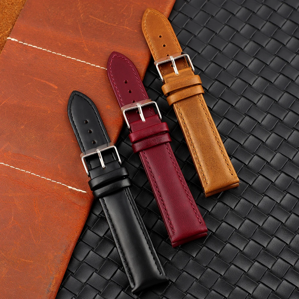 

Vintage Genuine Leather Watch Strap 20mm Bracelet Black Brown Wrist Belt Universal Watchband Stainless Steel Buckle Accessories