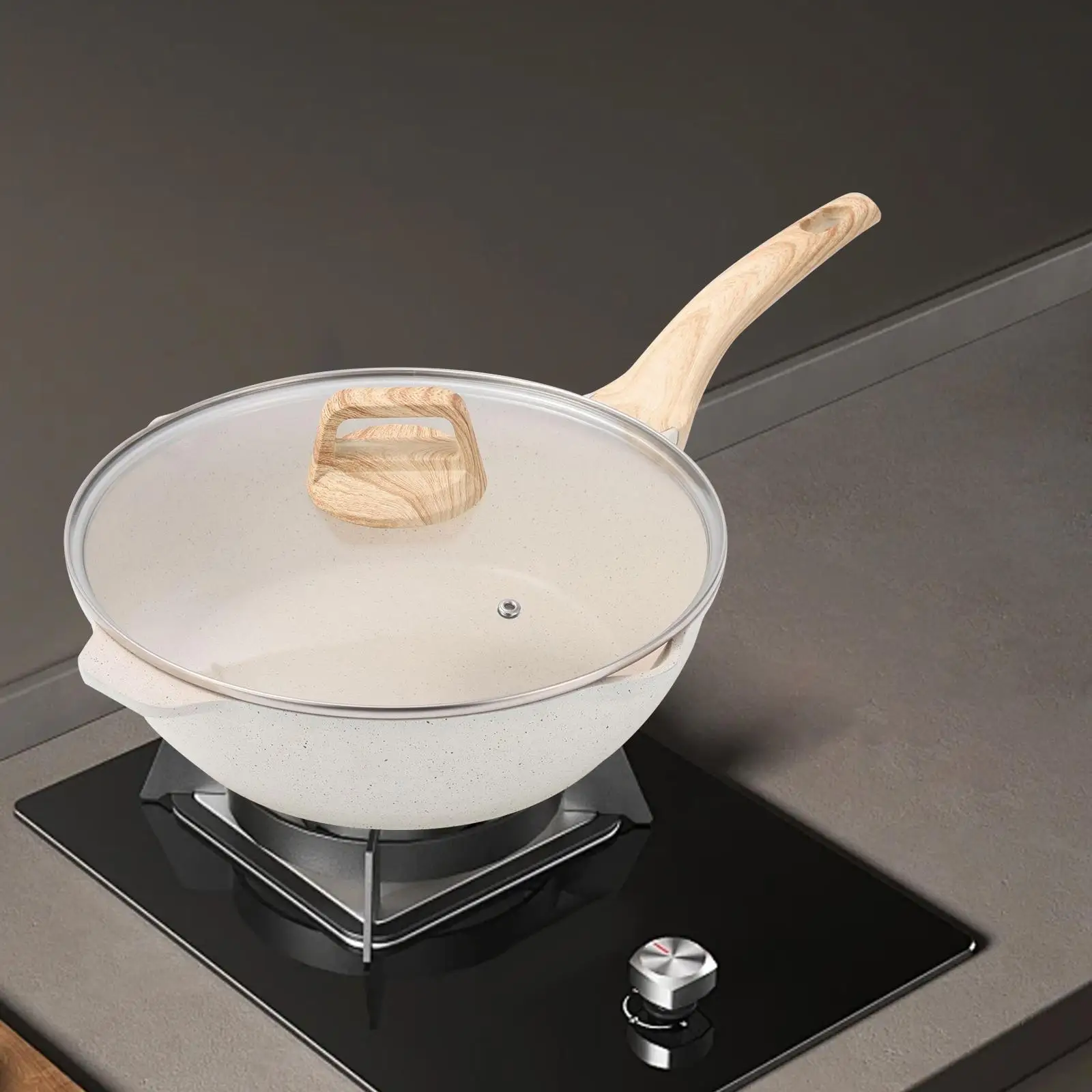 

24cm Deep Frying Pan Non Stick with Lid for Gas, Glass, Ceramic and Electric