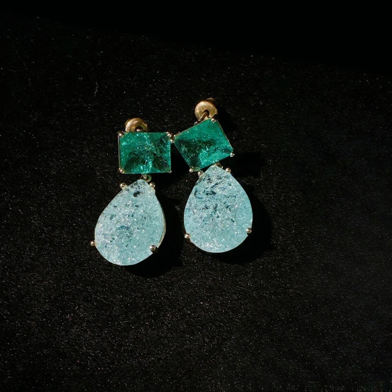 2024 New Geometric Two Tone Crush Paraiba Tourmaline Drop Earrings for Women Luxury 18K Gold Plated Dangles Banquet Jewelry
