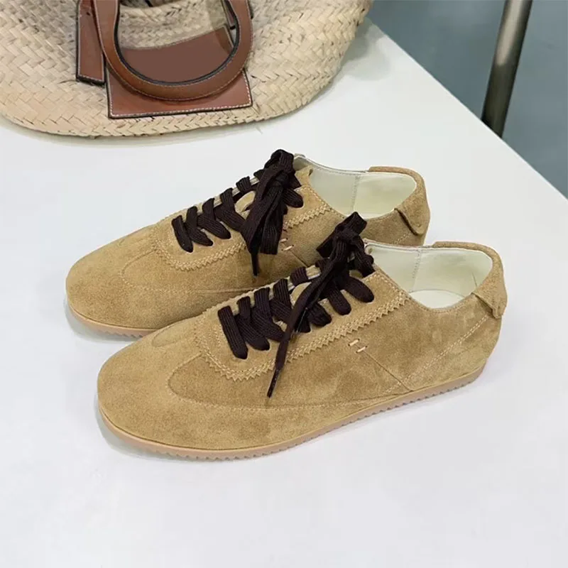 

Classic Casual Shoes For Women Round Toe Lace Up Flat Shoes Comfort Running Shoes Woman Cow Suede Patchwork Sneakers Shoes Woman