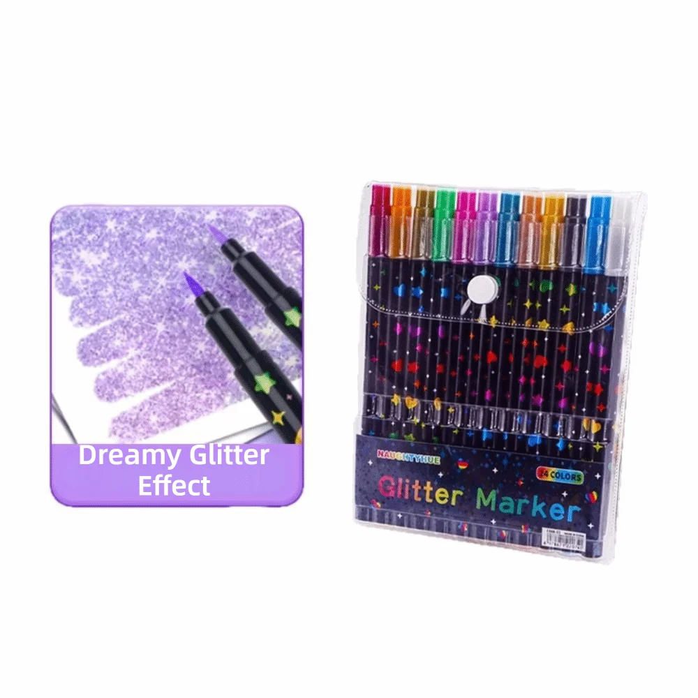 24/48/72/96 Colors Double-Ended Glitter Pens Colorful Quickly Dry Acrylic Marker Pen Soft Tip Glue-Like Ink Fluorescent Pen