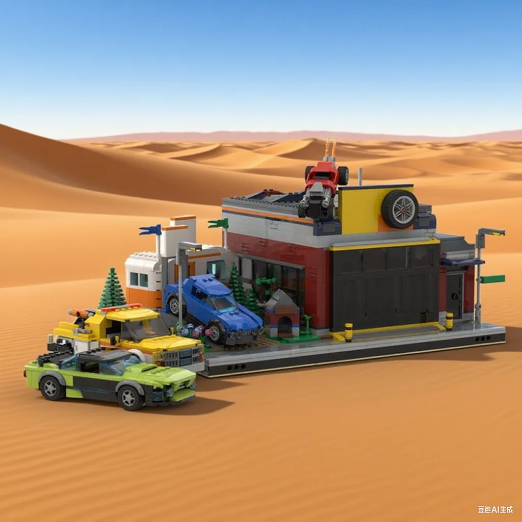 

2063 шт. MOC перевернутая тюнинговая мастерская, сцена модификации автомобиля, сделай сам, модель, строительные блоки, подарок на день рождения