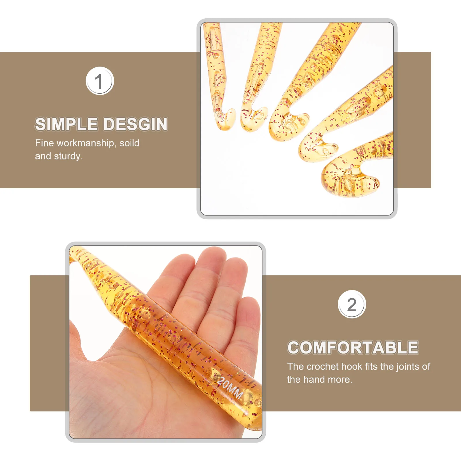 5 uds ganchos de ganchillo de cristal 12 15 18 20 25mm agujas de plástico amarillo herramientas de hilo ligeras ergonómicas para suéteres guantes artesanías