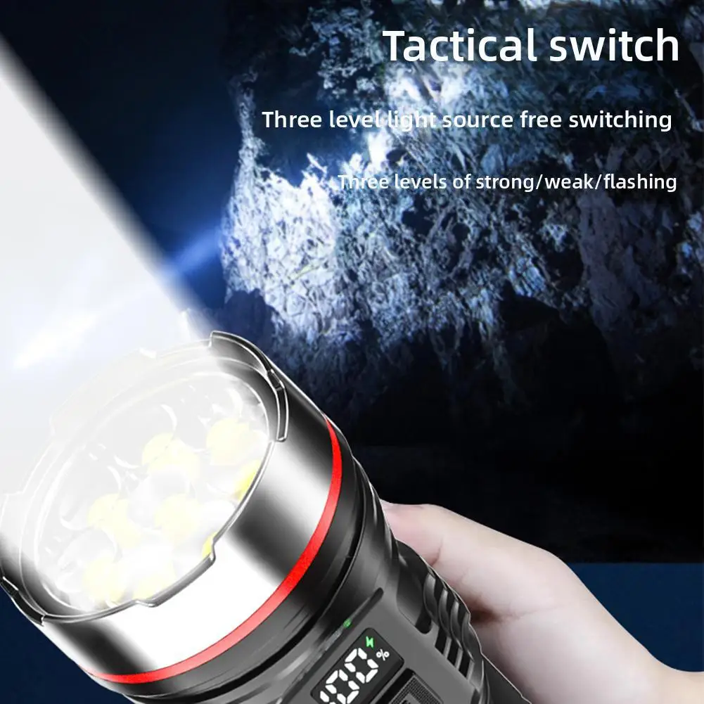 8LED High-power Flashlight Strong Light Rechargeable Low Battery Reminder Multi-gear Dimming Camping Torch Portable LED Light