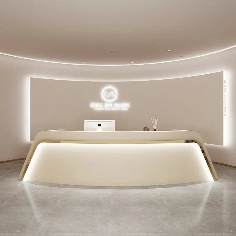 

Luxury High-end Reception Desks Salon White L Shaped Checkout Reception Desks Modern Light Luxury Scrivania Office Furniture