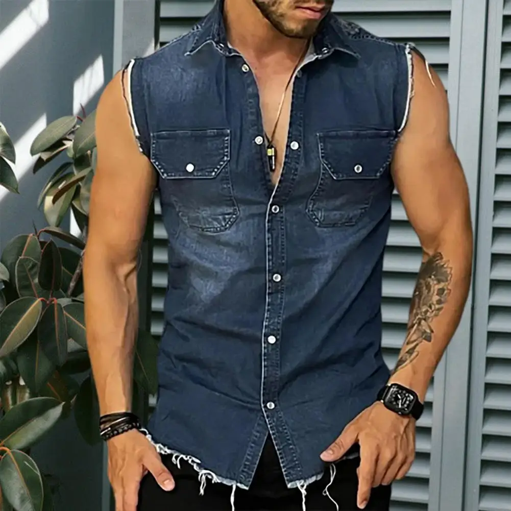 

Vest Jacket Soft Denim Jacket 3D Cutting Dressing Up Trendy Men Denim Vest Cardigan Jacket