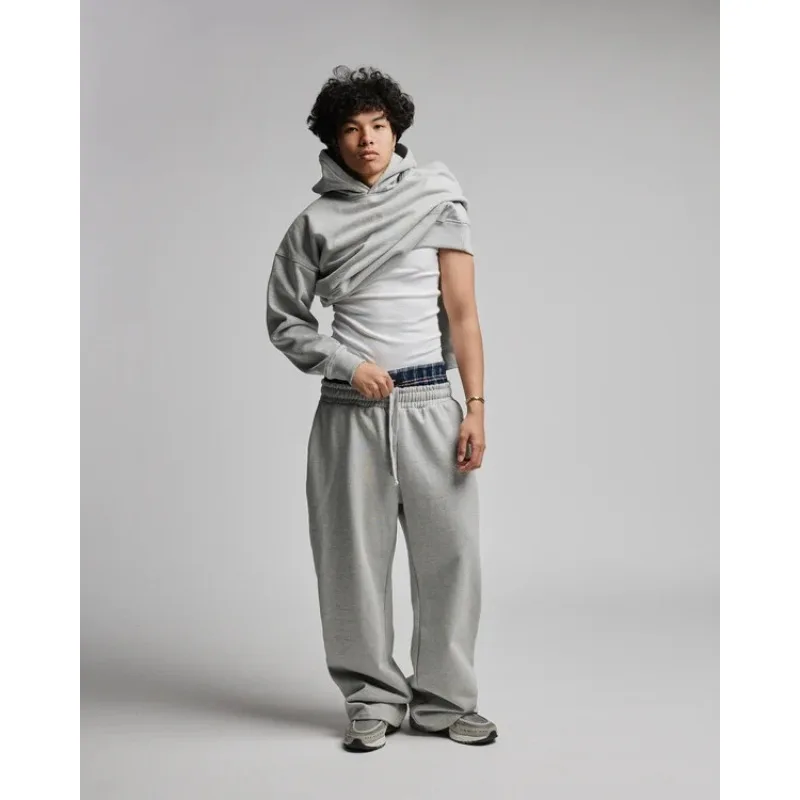 2025 Outono/Inverno Novo Europeu e Americano Harajuku Street cor sólida moda quente design de cintura dupla falsa calças de duas peças