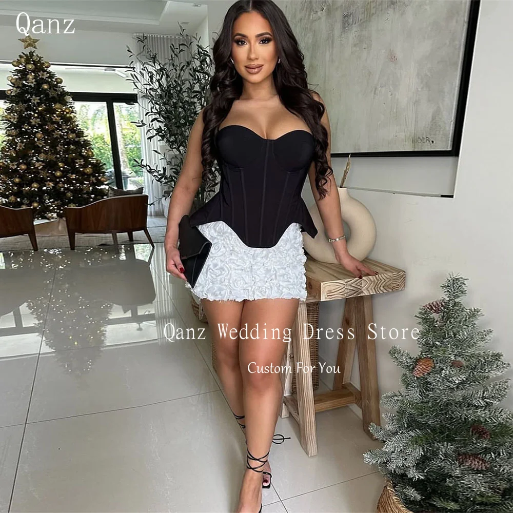 

Qanz 2 Pieces Separated Prom Dresses Spaghetti Straps Corset Back Prom Dresses Mini White Flowers Birthday Dresses Customized