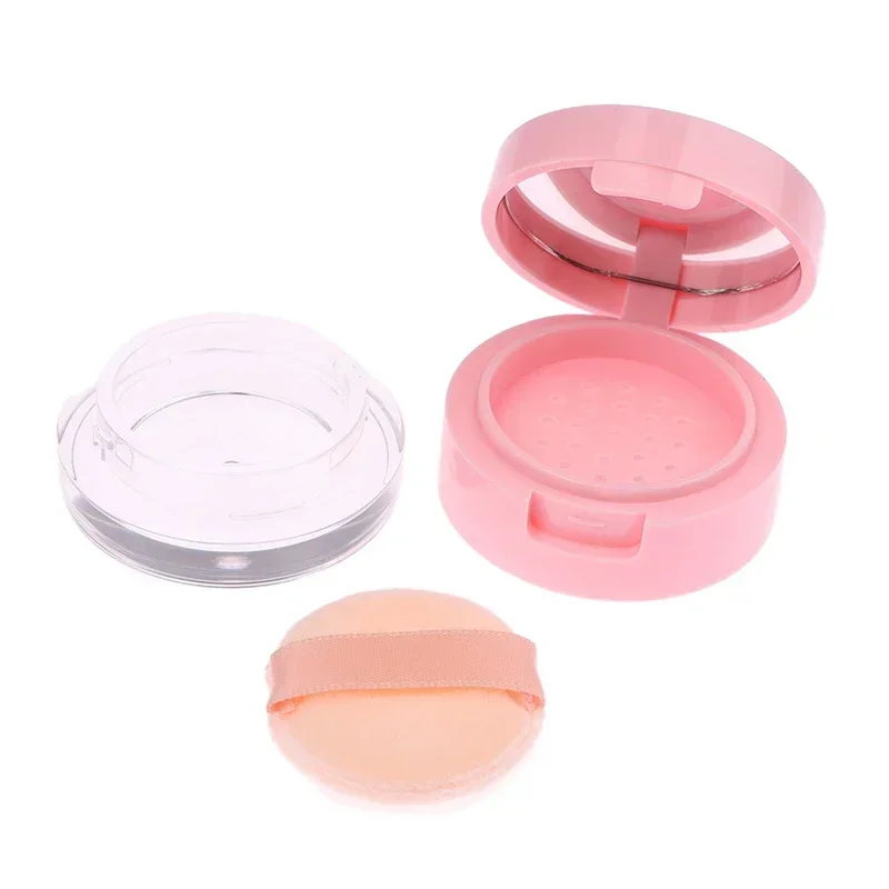 Sdotter 1PC Portable Plastic Powder Box Empty Loose Powder Container With Sieve Mirror Cosmetic Sifter Loose Jar Travel Makeup C