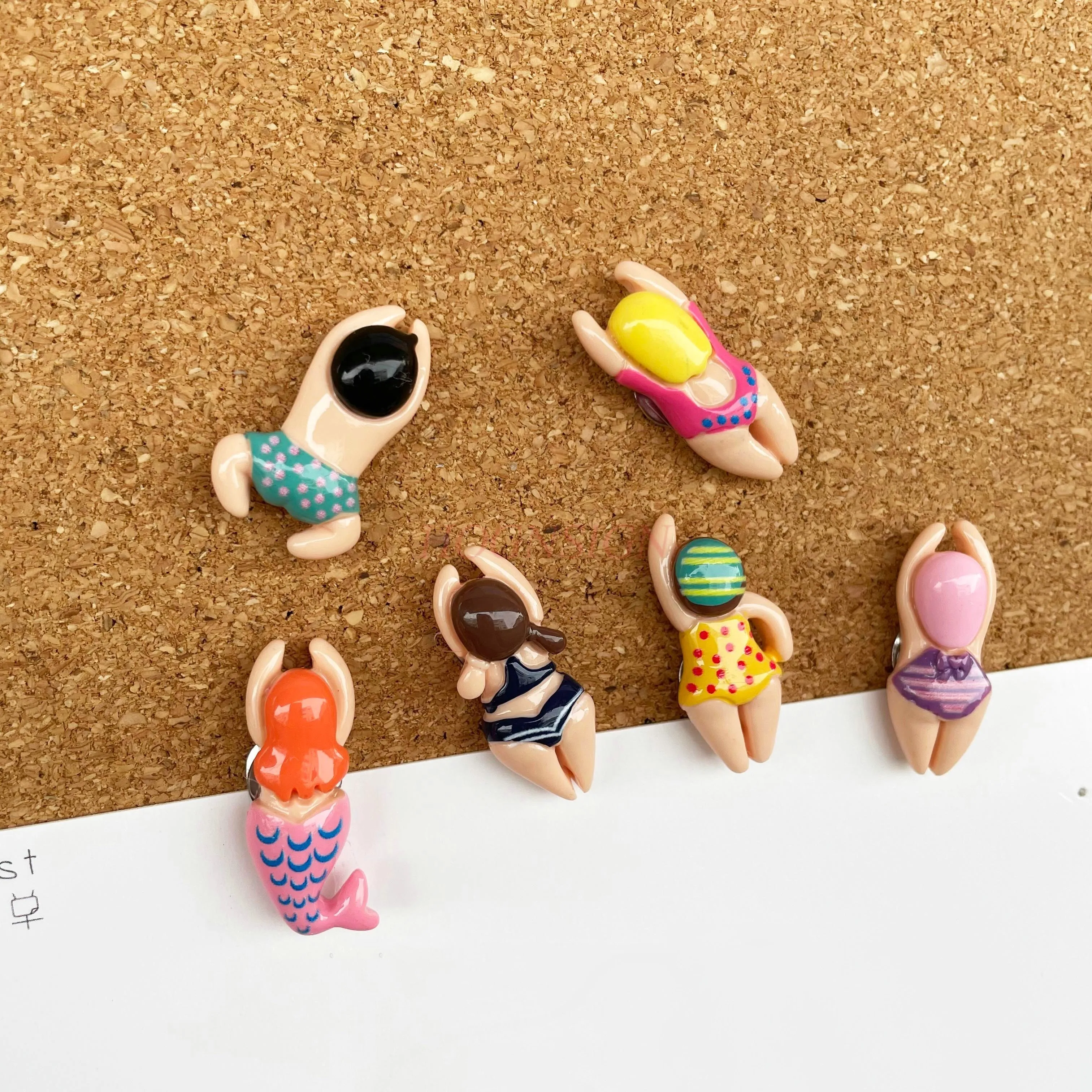 6pcs Swimming figurine, creative design, push pin, felt, soft wood board, creative wall scene decoration, button