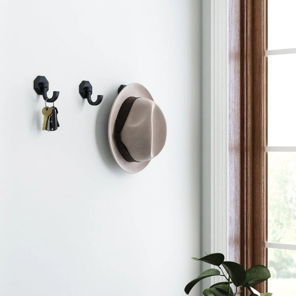 Ganci esagonali a parete neri opachi Cappotti Asciugamani Borse Installazione semplice Metallo resistente Capacità 35 libbre Organizzazione domestica