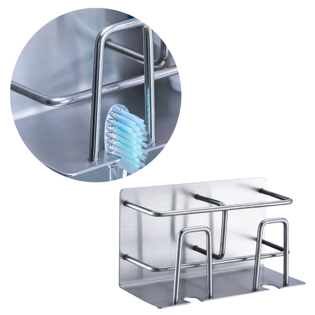 

Self-Adhesive Stainless Steel Wall-Mounted Toothbrush Holder Storage Rack for Bathroom Bedroom Ventilated Drying Toothbrush