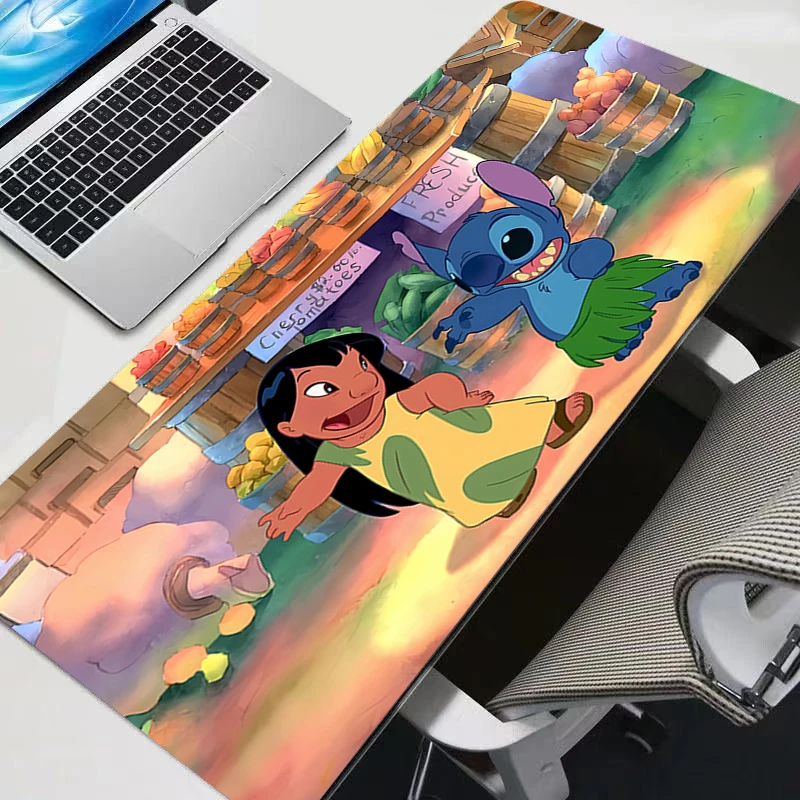 마우스 패드 애니메이션 카와이 키보드 게임 액세서리 귀여운 소녀 Gabinete 게이머 컴퓨터 책상 매트 미끄럼 방지 고무 S-스티치 마우스 패드