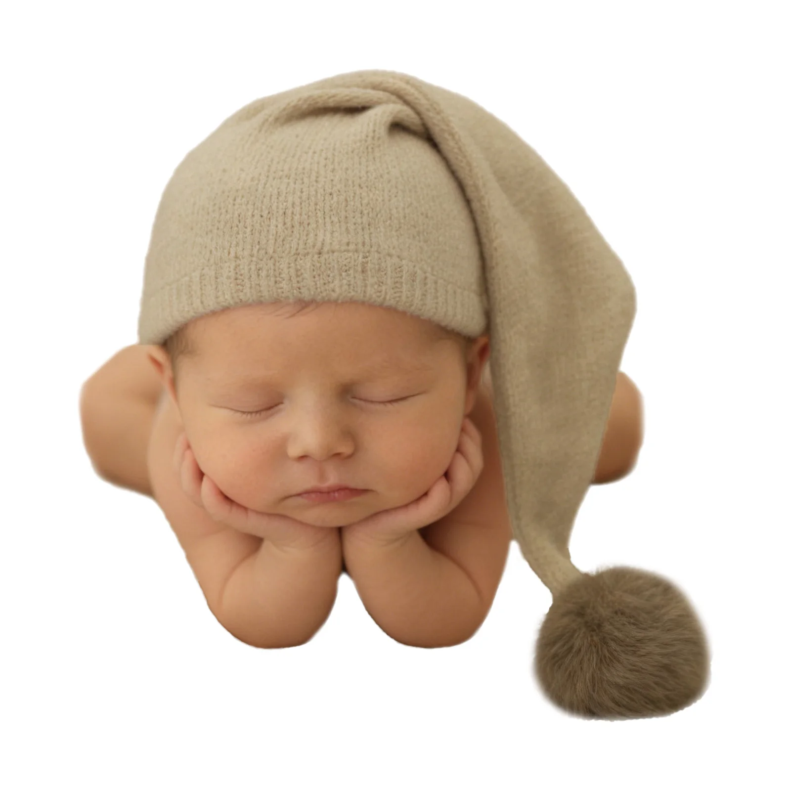 Baby Boy Girl Photography Knitted Hat Newborn Infant Commemoratiion Photo Shoot Props Warm Furry Ball Knit Cap Costume Accessory