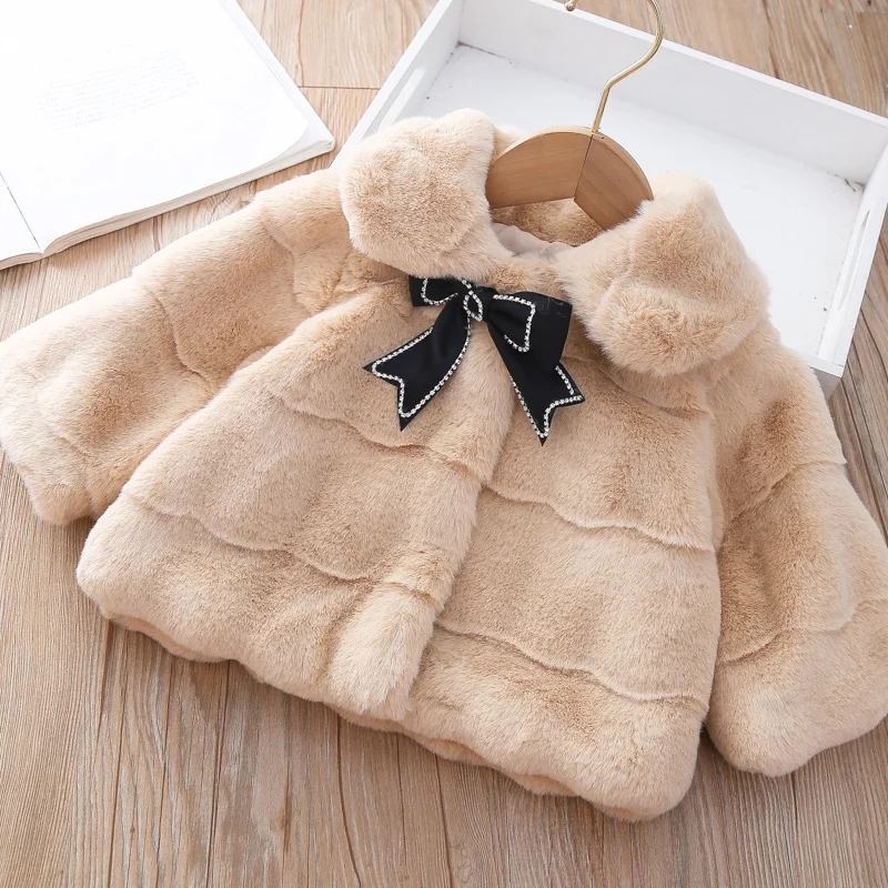 Girls Baby Thick Toddler Clothing Baby Girl Bow Imitation Fur Cloak Cape Coat Clothes Fall Winter Birthday Outerwear Coats