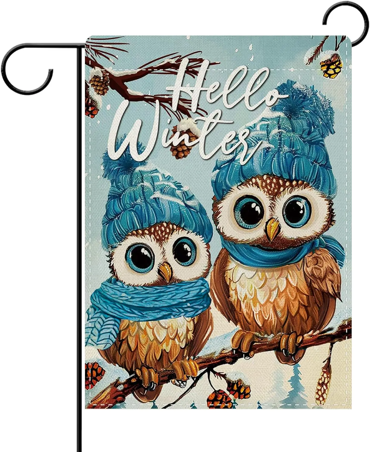 Dyrenson Hello Winter Owl Decorative Garden Flag, Snowy Pine Cone Branch Yard Outside Home Decoration, Christmas Seasonal Bu LLG