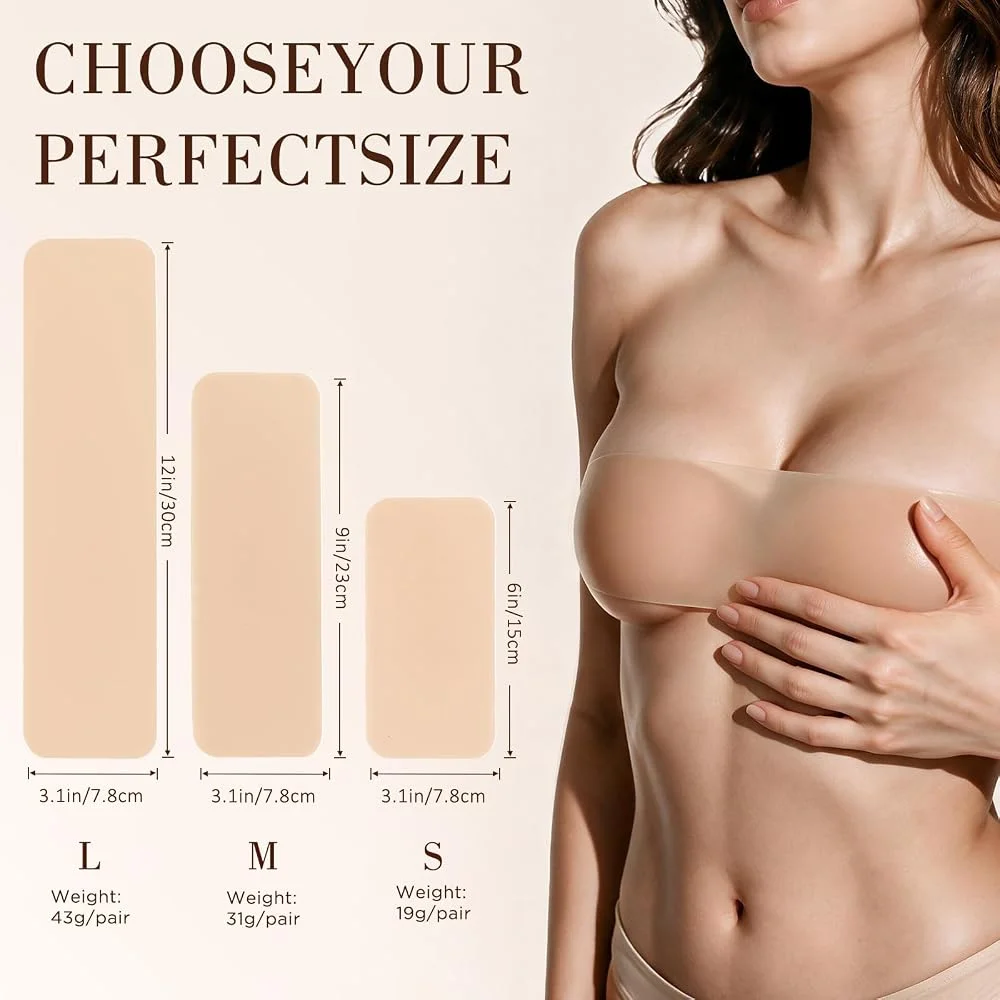 Breast Lift Silicone Boob Tape 6Pcs Precut Soft Stretch Body Tape for Women Invisible Cleavage Sticky Bra Tape with Nipple Cover