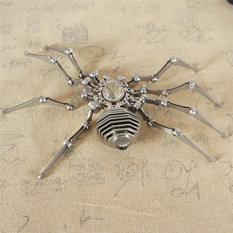 Steampunk Foldable Mechanical Spider Clock Decoration Stainless Steel Iron Insect Model Desktop Ornament Easy To Use