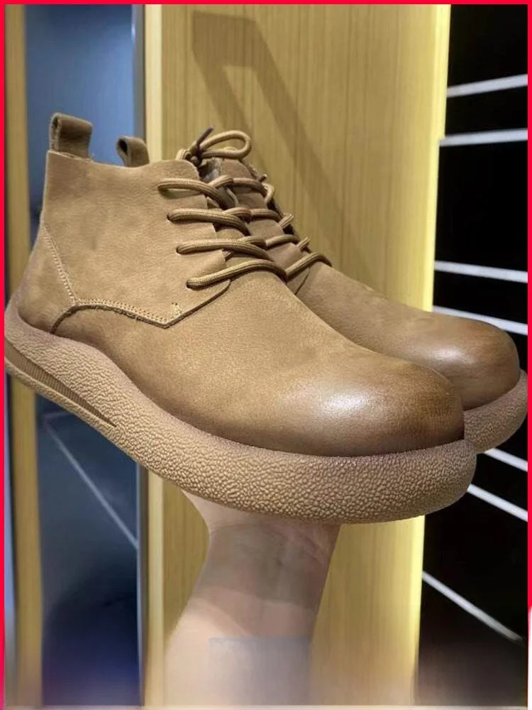 

Мужские винтажные ботинки ручной работы на шнуровке из натуральной кожи с эффектом потертости, высотой до середины икры