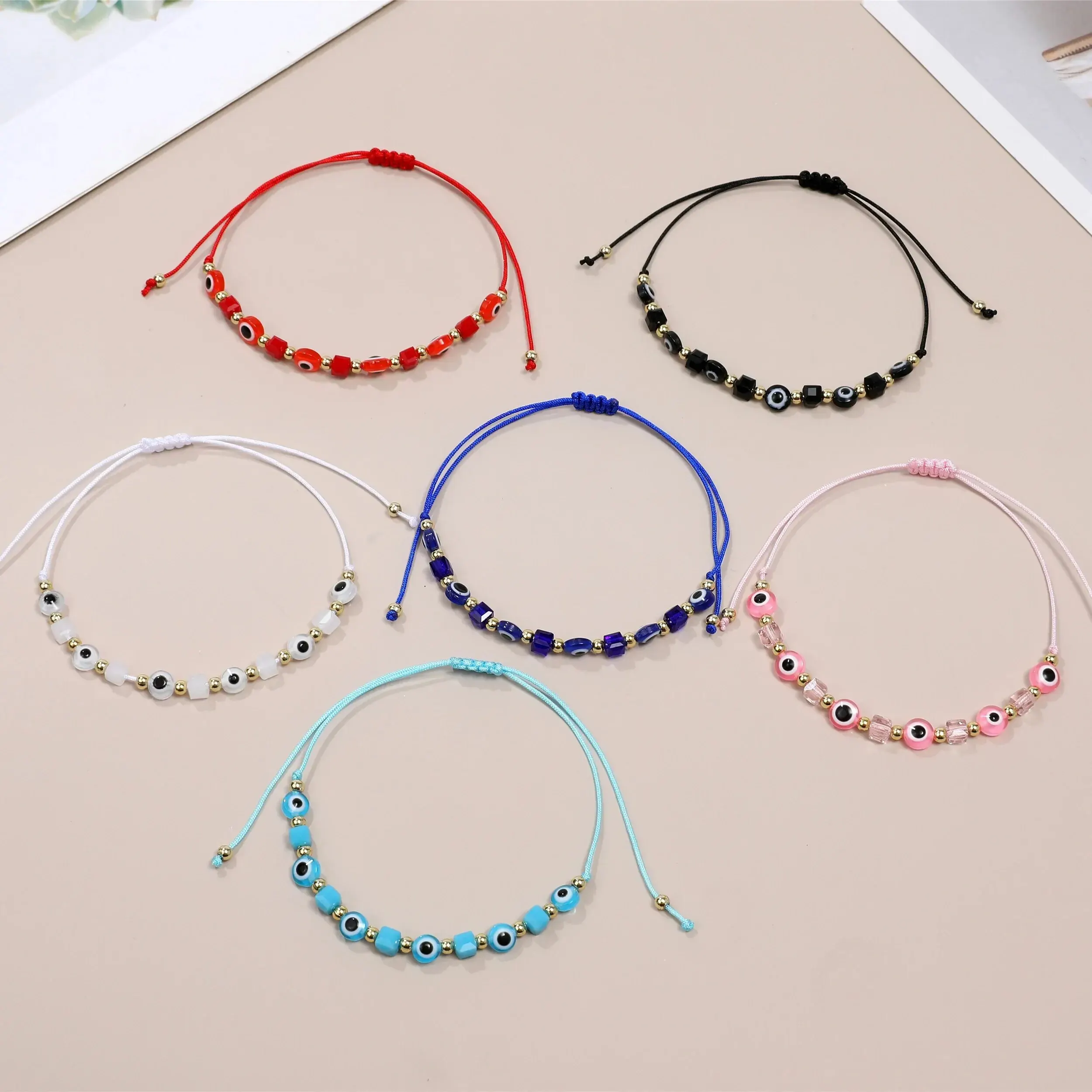 سوار كريستال مربع عين الشر ، أساور صلاة مصنوعة يدوياً ، خلخال قابل للتعديل ، مجوهرات معصم ، هدية لصديق ، جديد ، 12 أو #5