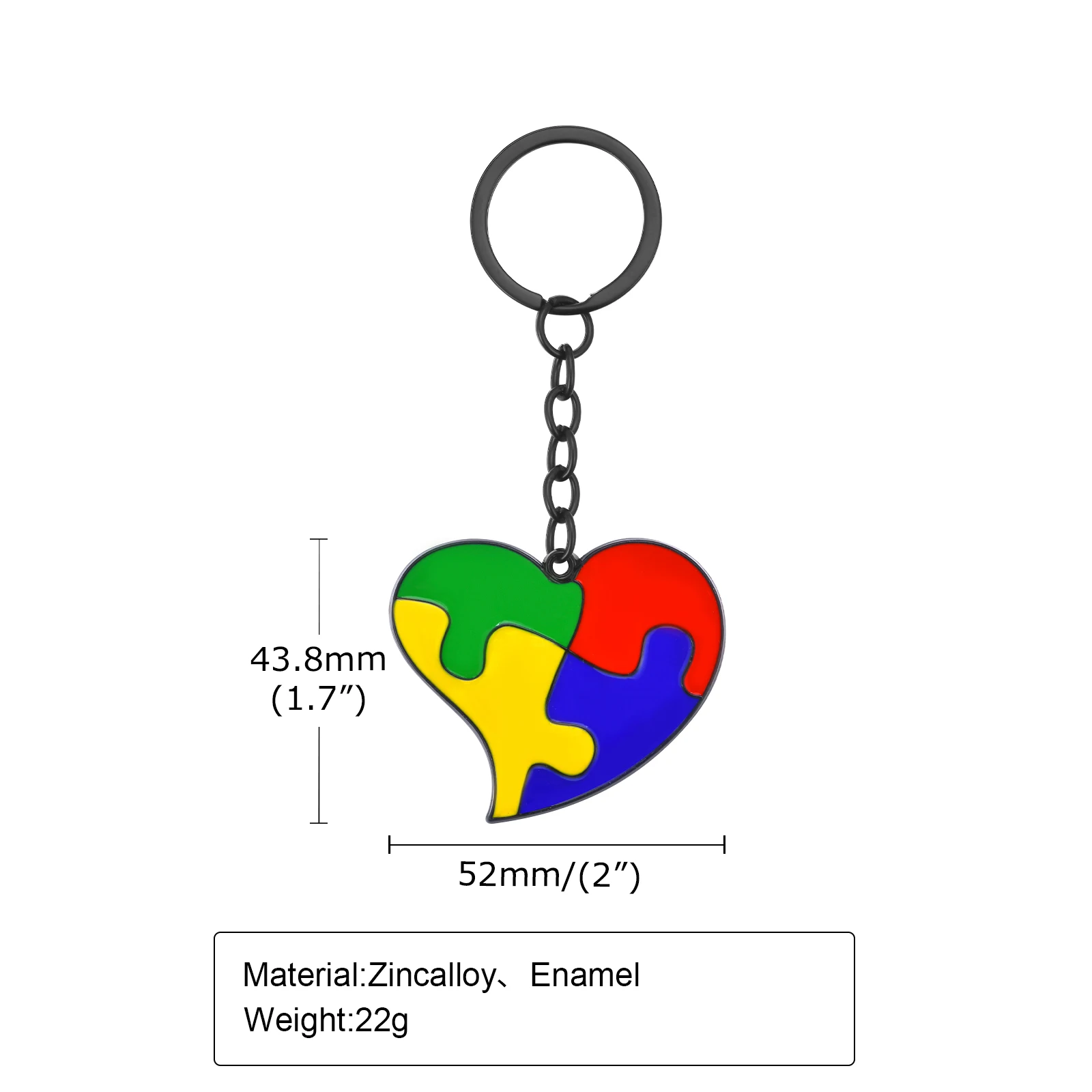 Vnox Free Personalized Back Autism ICE Info Key Chains, Colorful Puzzle Heart Pendant, Custom Autism Keychains