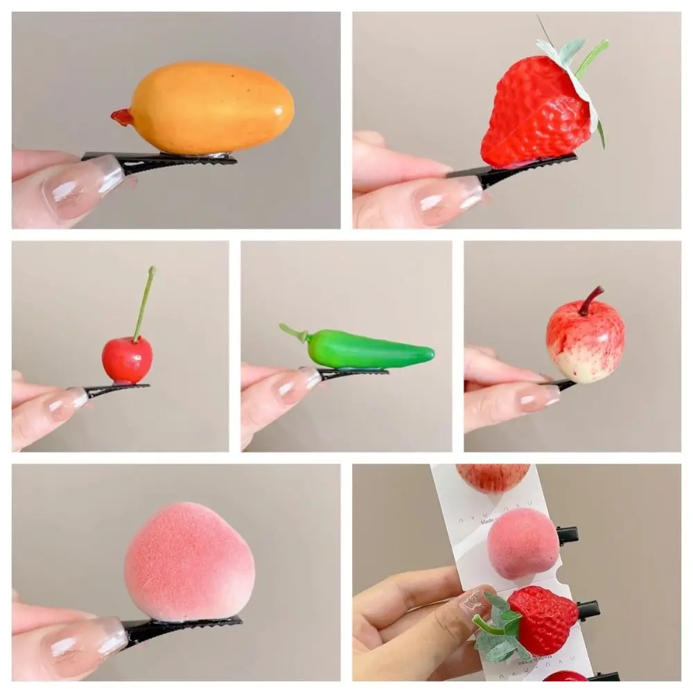 1 Piece Fashion Ins Cute Fun Simulation Fruit Hair Clip For Girls Strawberry Cherry Hairpins Kawaii Student Bangs Side Barrettes