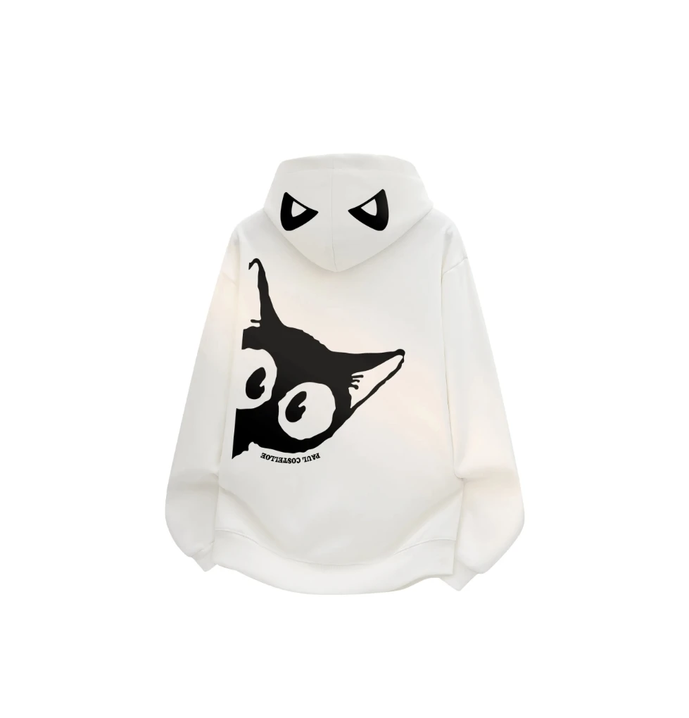 

New American Fashion Trend Cat Probe Letter Printing Warm Windproof Hooded Sweater Men's and Women's Autumn and Winter Tops