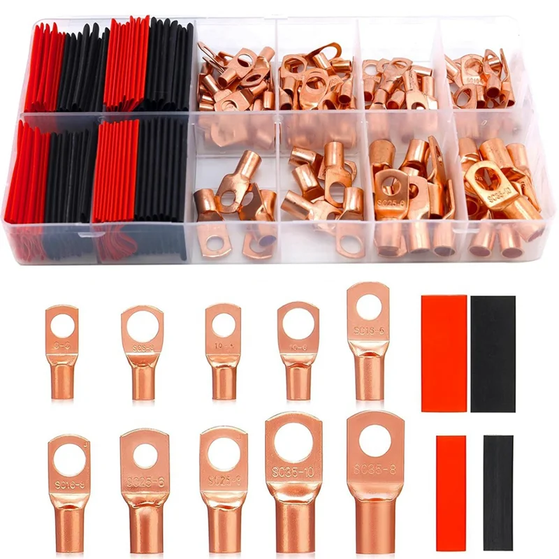 AF89-160Pcs موصلات طرفية للبطارية AWG 2 4 6 8 10 12 موصلات الأسلاك مع أنابيب الانكماش الحراري، عروات الأسلاك النحاسية