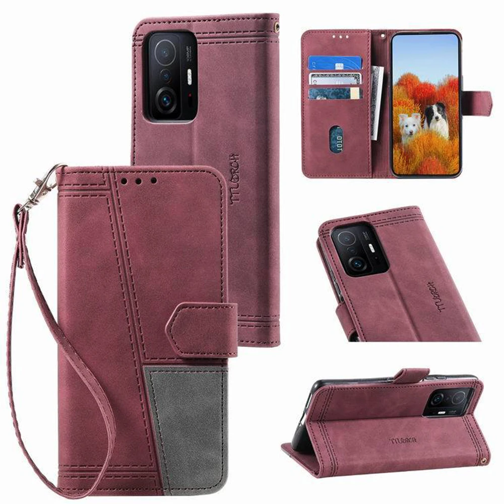 Wristlet Grip Splicing Flip Leather Wallet Case For OPPO Realme C67 C65 C55 C35 C33 C31 C30 C25Y C21 C20 Phone Cover 3 Cards