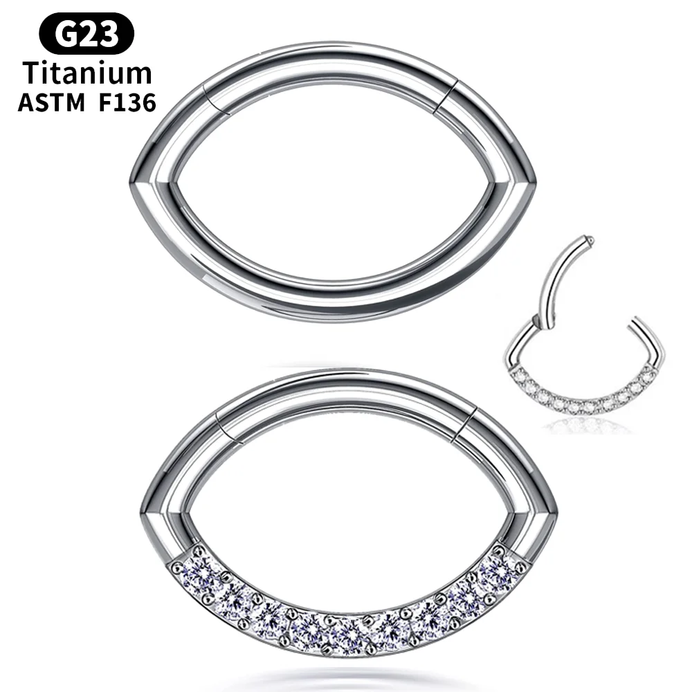 1pcs 16g Oval Septum Rings For Women G23 Titanium CZ Daith Nose Ring Hoop Cubic Zirconia Cartilage Piercing Earring Hoop Jewelry