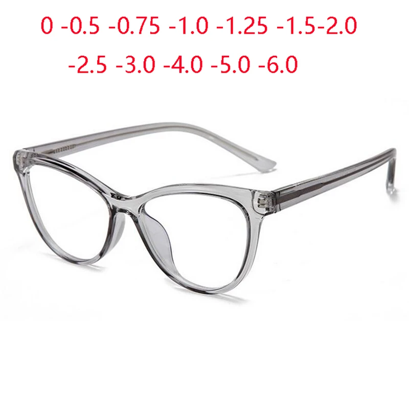 

Blue Light Blocking Transparent Gray Frame Cat Eye Diopter Glasses Women Myopia Lens Prescription Eyeglasses 0 -0.5 -0.75 To -6